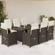 9 Piece Garden Dining Set With Cushions Poly Rattan