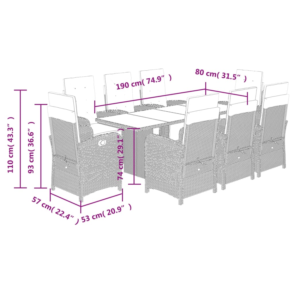 9 Piece Garden Dining Set With Cushions Poly Rattan