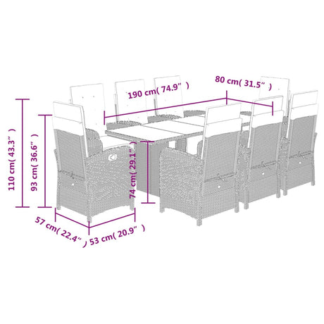 9 Piece Garden Dining Set With Cushions Poly Rattan