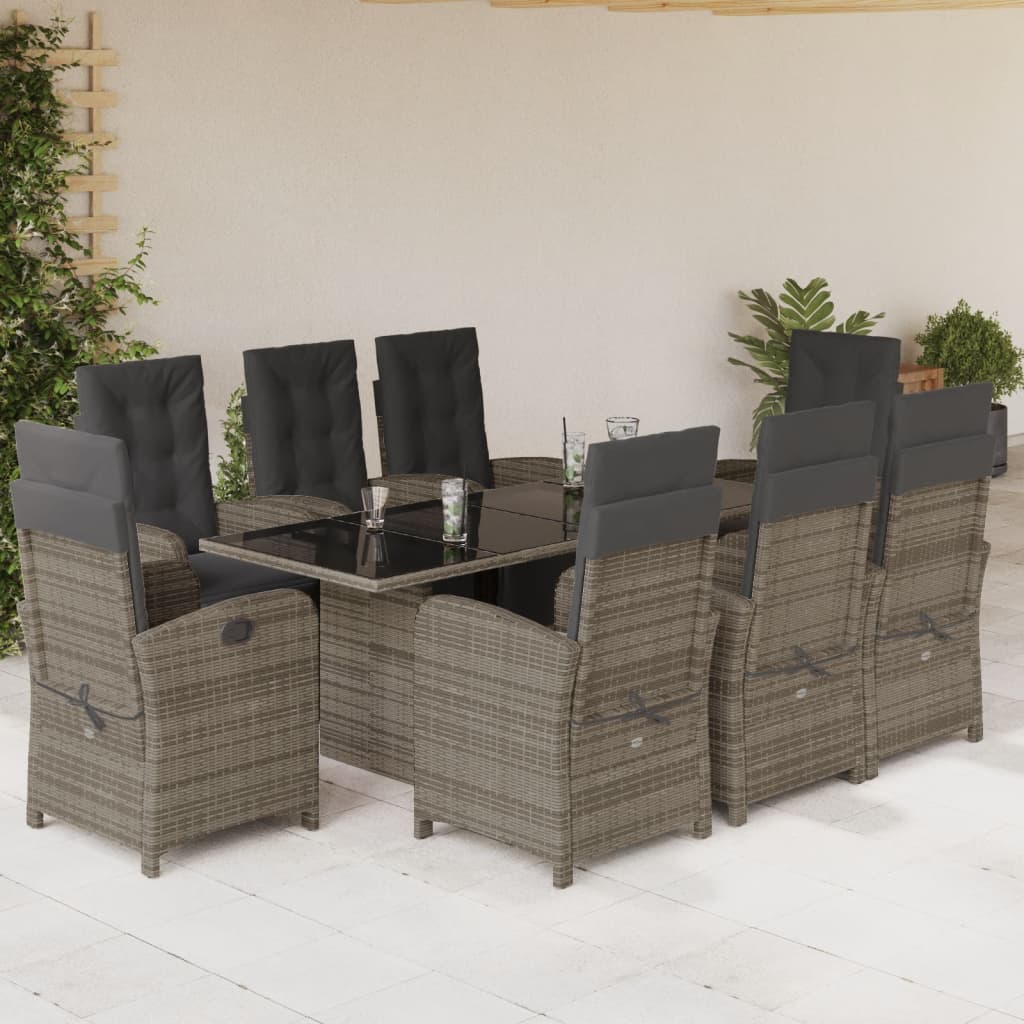 9 Piece Garden Dining Set With Cushions Poly Rattan