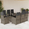 9 Piece Garden Dining Set With Cushions Poly Rattan