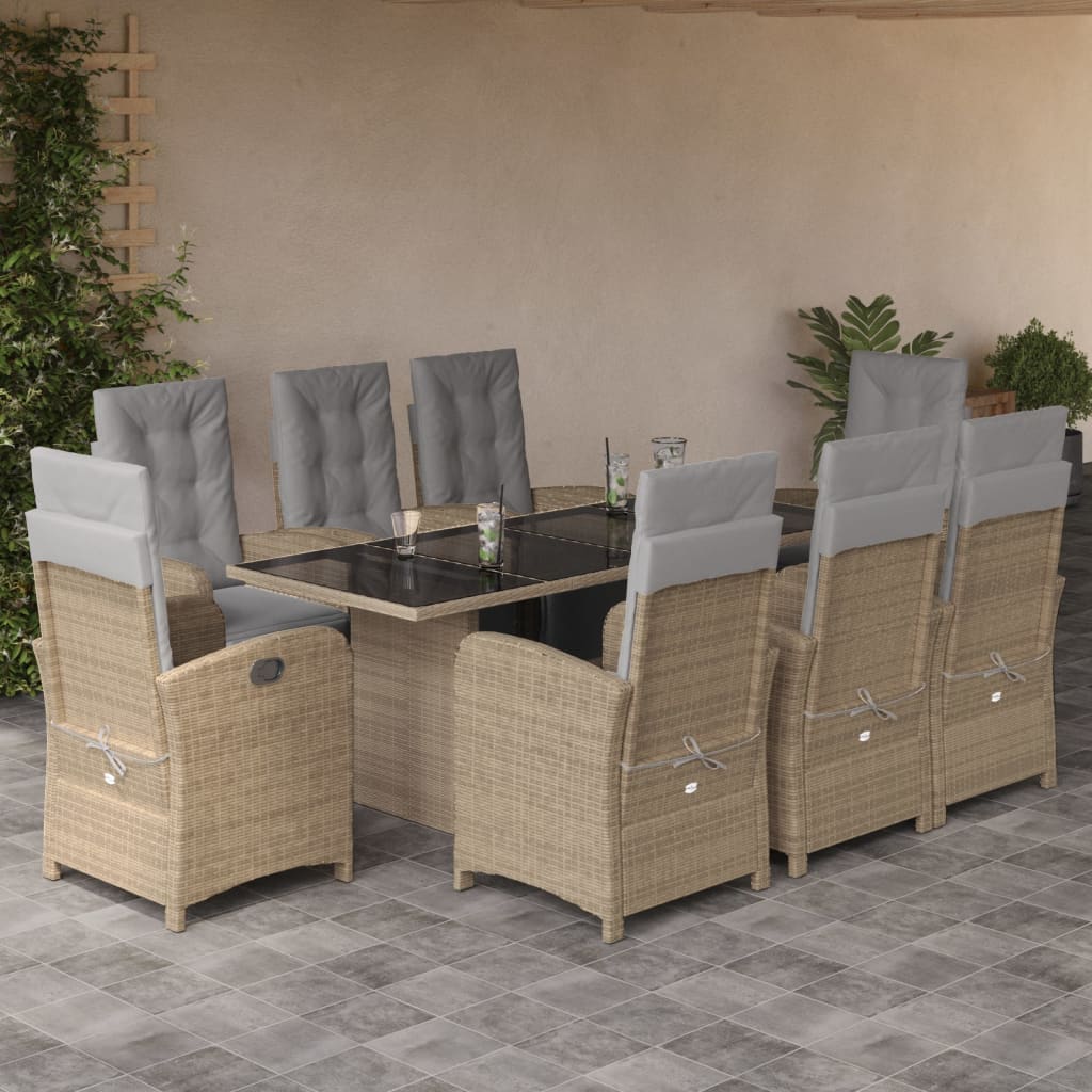 9 Piece Garden Dining Set With Cushions Poly Rattan