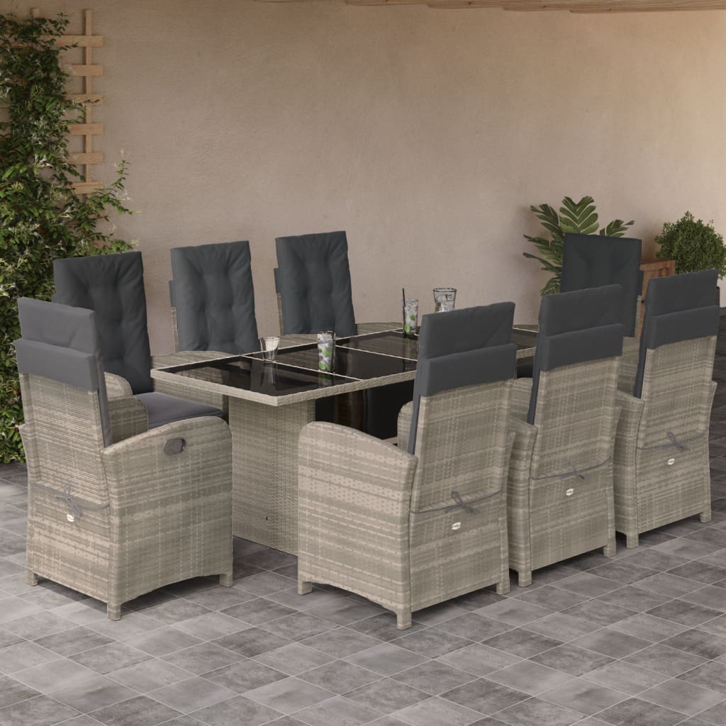 9 Piece Garden Dining Set With Cushions Poly Rattan