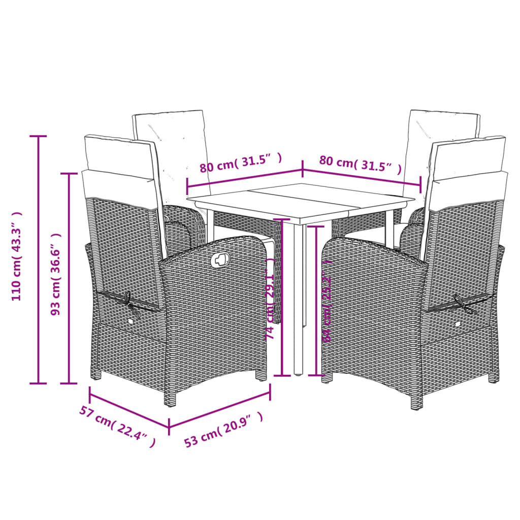 5 Piece Garden Dining Set with Cushions Light Grey Poly Rattan