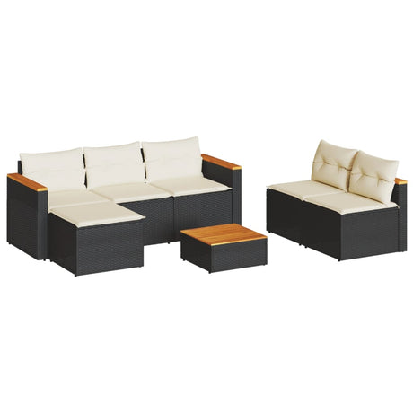 5 Piece Garden Sofa Set With Cushions Poly Rattan Acacia