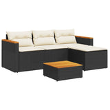 5 Piece Garden Sofa Set With Cushions Poly Rattan Acacia