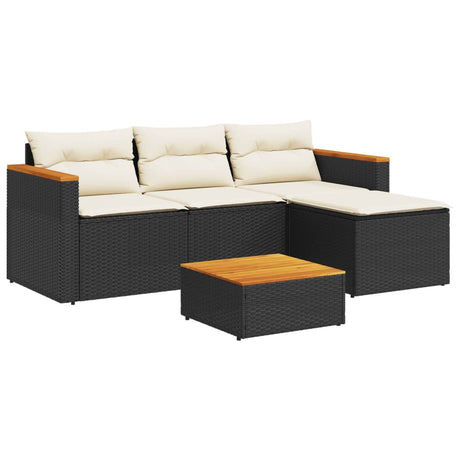5 Piece Garden Sofa Set With Cushions Poly Rattan Acacia