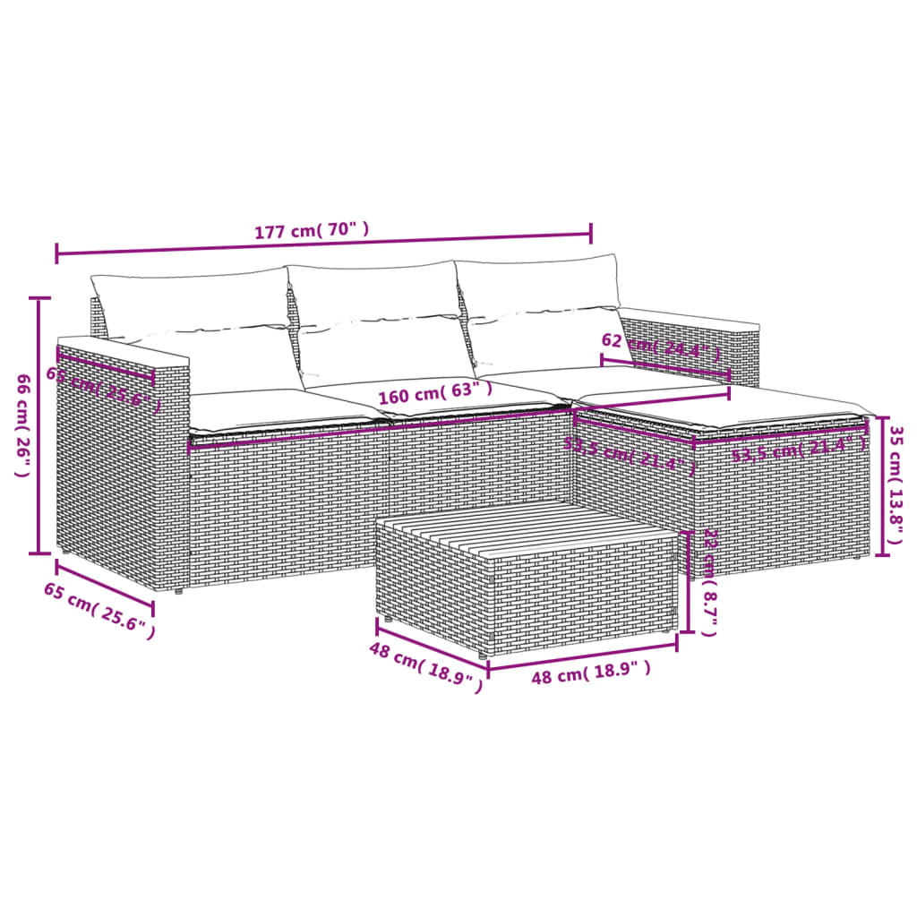 5 Piece Garden Sofa Set With Cushions Poly Rattan Acacia
