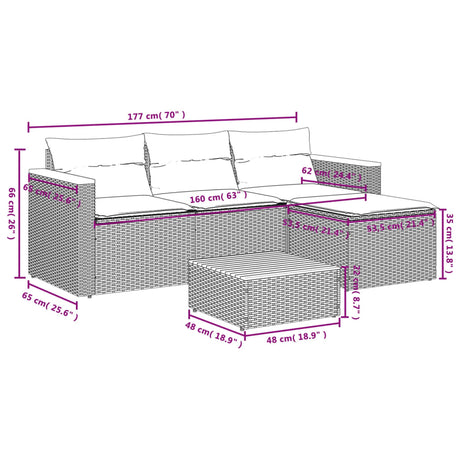 5 Piece Garden Sofa Set With Cushions Poly Rattan Acacia