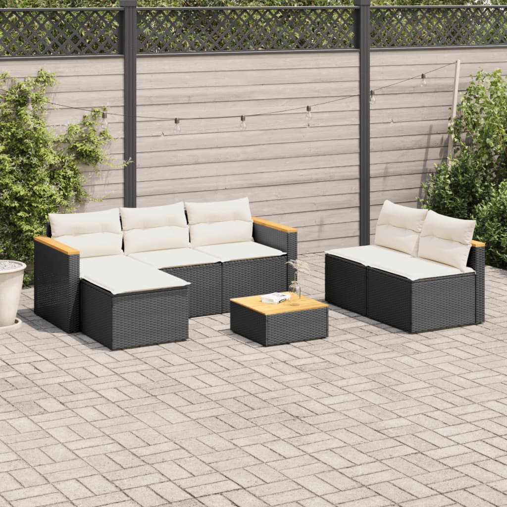 5 Piece Garden Sofa Set With Cushions Poly Rattan Acacia