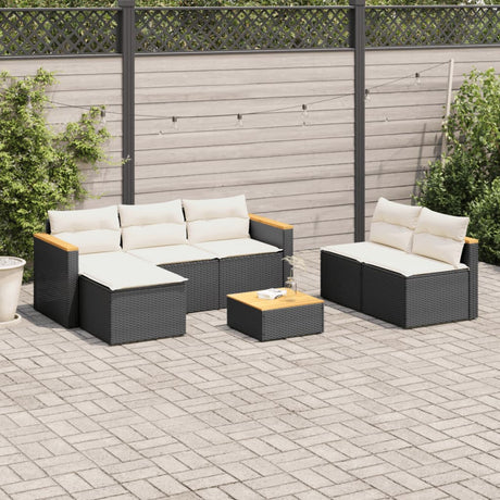 5 Piece Garden Sofa Set With Cushions Poly Rattan Acacia