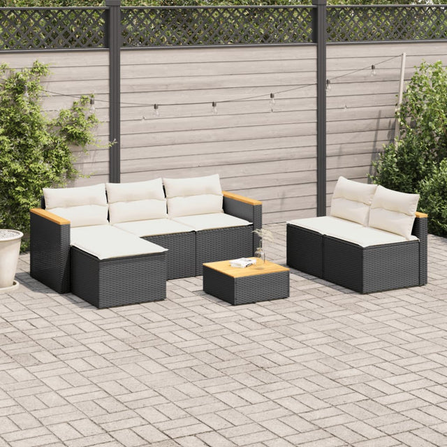 5 Piece Garden Sofa Set With Cushions Poly Rattan Acacia