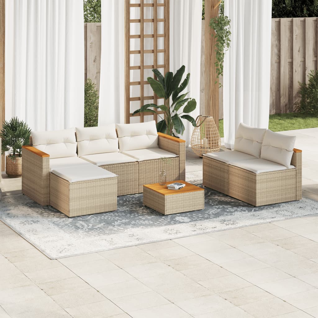 5 Piece Garden Sofa Set With Cushions Poly Rattan Acacia