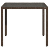 Garden Table with Glass Top Brown 90x90x75 cm Poly Rattan