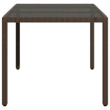 Garden Table with Glass Top Brown 150x90x75 cm Poly Rattan