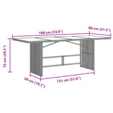 Garden Table with Glass Top Brown 190x80x75 cm Poly Rattan