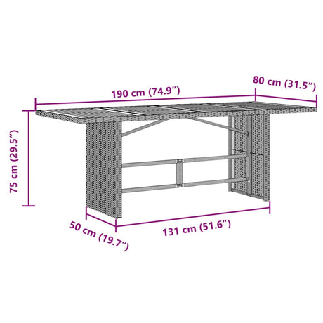 Garden Table With Top 190X80X75 Cm Poly Rattan