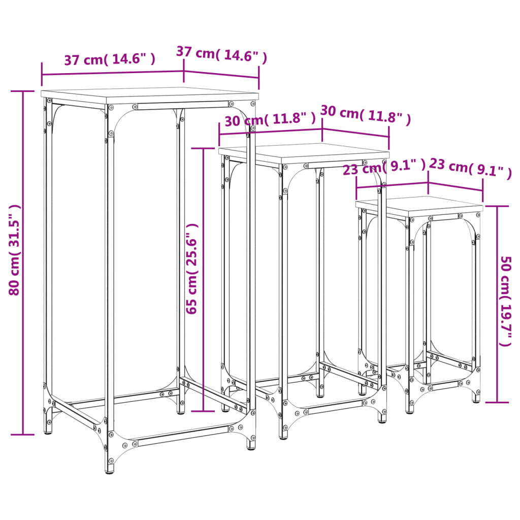 Nesting Side Tables 3 Pcs Engineered Wood