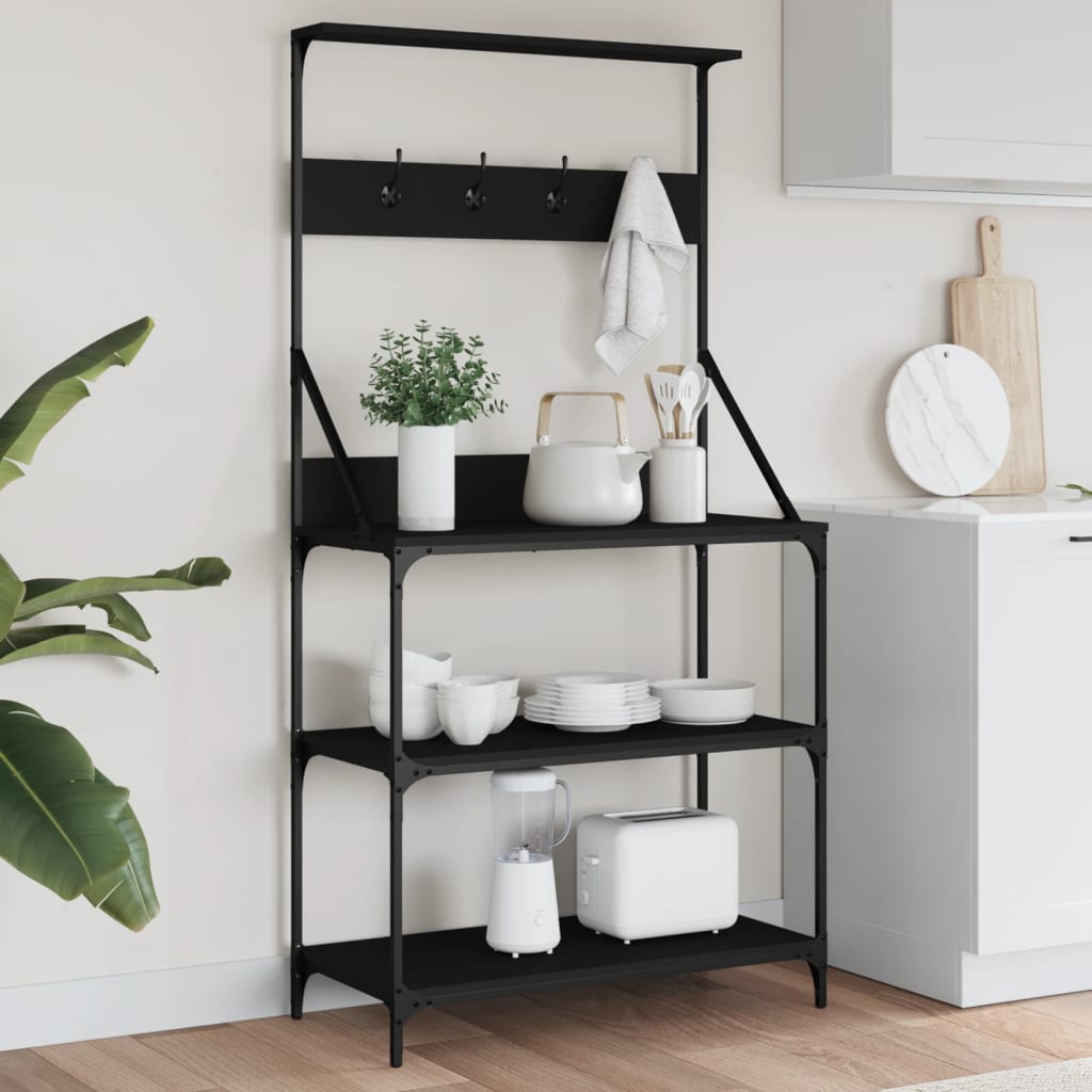 Baker's Rack With Hooks 4-Tier Engineered Wood