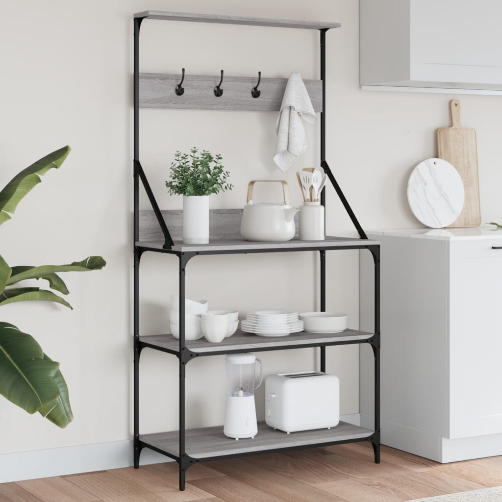 Baker's Rack With Hooks 4-Tier Engineered Wood
