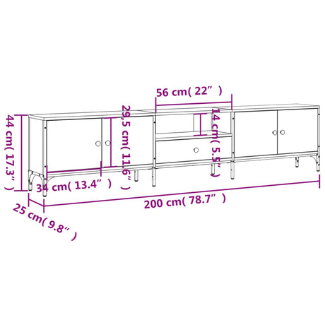 Tv Cabinet With Drawer 200X25X44 Cm Engineered Wood
