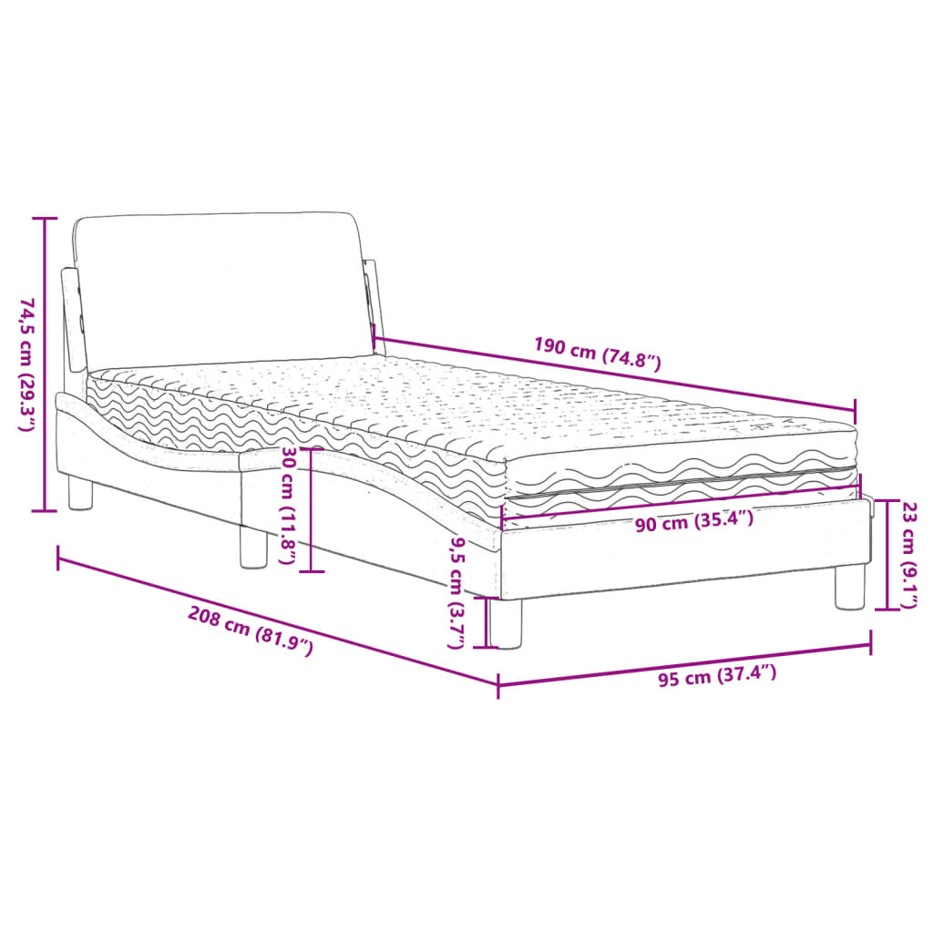 Bed With Mattress &quot;Dover&quot; Single Faux Leather