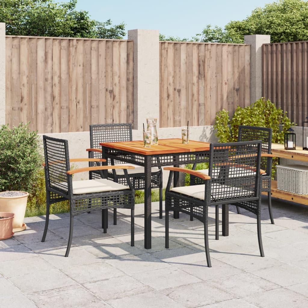 7 Piece Garden Dining Set With Cushions Black Poly Rattan