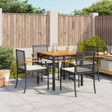 7 Piece Garden Dining Set With Cushions Black Poly Rattan