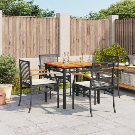 7 Piece Garden Dining Set With Cushions Black Poly Rattan