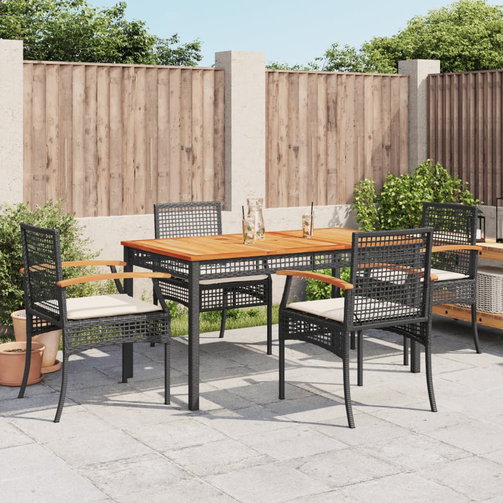 7 Piece Garden Dining Set With Cushions Black Poly Rattan