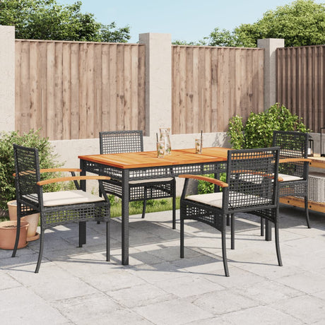 7 Piece Garden Dining Set With Cushions Black Poly Rattan