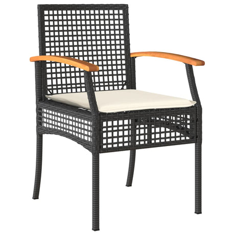 7 Piece Garden Dining Set With Cushions Black Poly Rattan