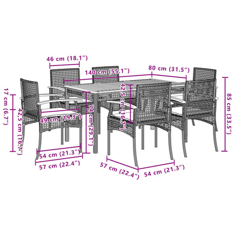 7 Piece Garden Dining Set With Cushions Black Poly Rattan