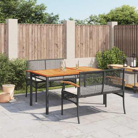 7 Piece Garden Dining Set With Cushions Black Poly Rattan