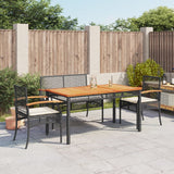 7 Piece Garden Dining Set With Cushions Black Poly Rattan