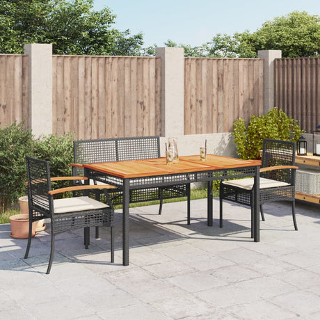 7 Piece Garden Dining Set With Cushions Black Poly Rattan