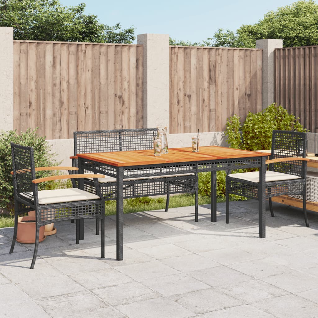 7 Piece Garden Dining Set With Cushions Black Poly Rattan