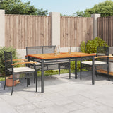 7 Piece Garden Dining Set With Cushions Black Poly Rattan