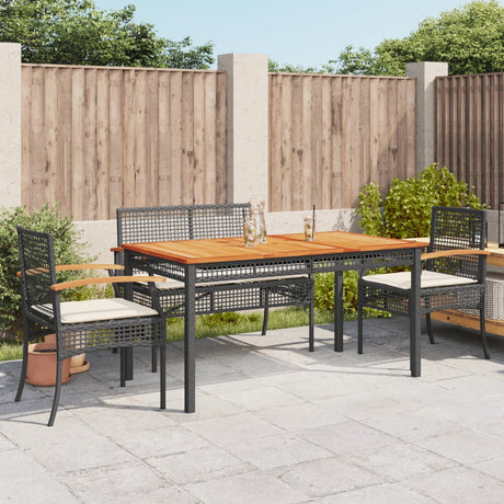 7 Piece Garden Dining Set With Cushions Black Poly Rattan