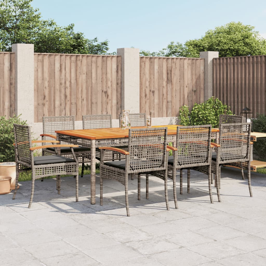 5 Piece Garden Dining Set With Cushions Grey Poly Rattan