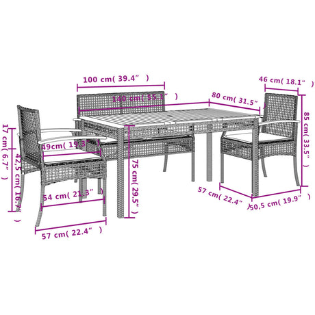 5 Piece Garden Dining Set With Cushions Grey Poly Rattan