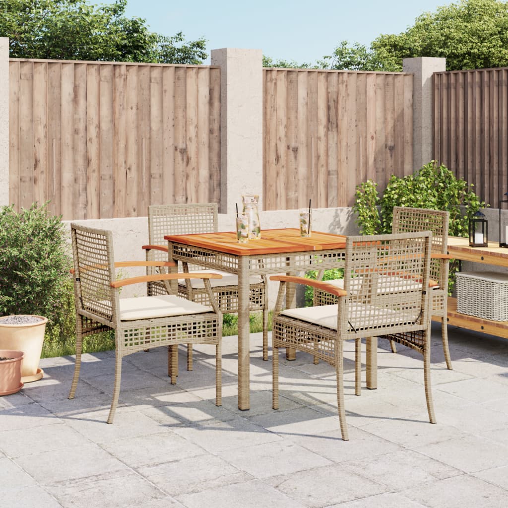 7 Piece Garden Dining Set With Cushions Beige Poly Rattan