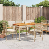 7 Piece Garden Dining Set With Cushions Beige Poly Rattan