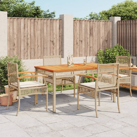 7 Piece Garden Dining Set With Cushions Beige Poly Rattan