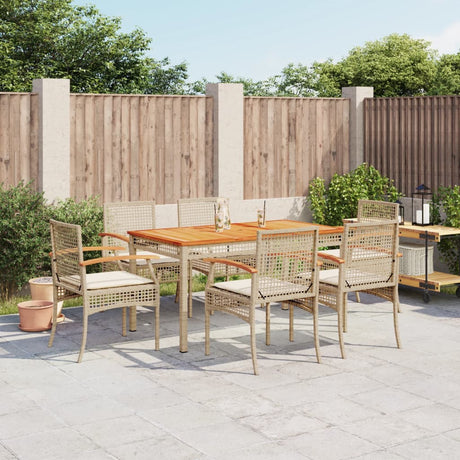 7 Piece Garden Dining Set With Cushions Beige Poly Rattan