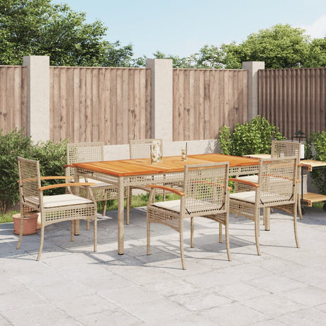 7 Piece Garden Dining Set With Cushions Beige Poly Rattan
