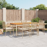 7 Piece Garden Dining Set With Cushions Beige Poly Rattan