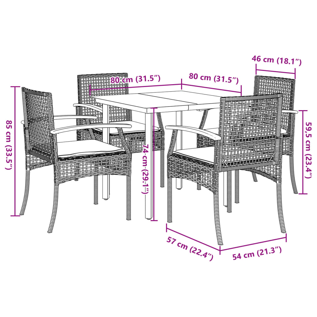 5 Piece Garden Dining Set With Cushions Poly Rattan