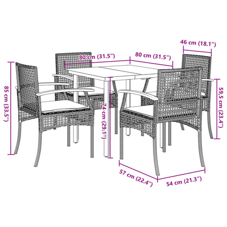5 Piece Garden Dining Set With Cushions Poly Rattan