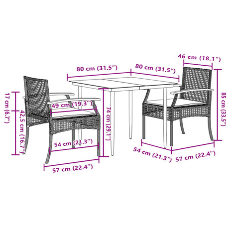 3 Piece Garden Dining Set With Cushions Poly Rattan